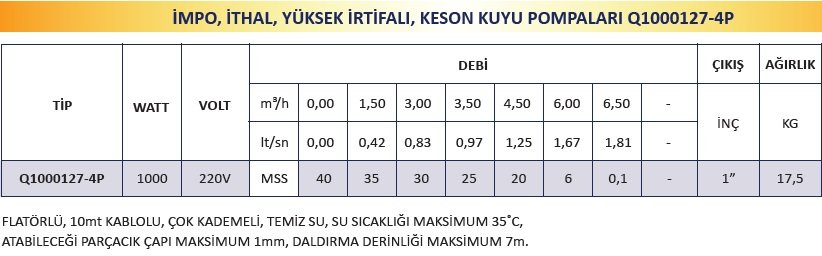 İmpo Keson Kuyu Pompası Q1000127-4P